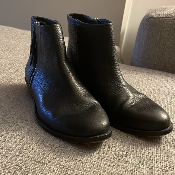 J. Crew Black Leather Moto Booties Sz 7 - Picture 2 of 4
